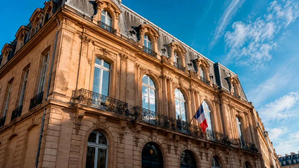 Façade d'un bâtiment institutionnel français symbolisant la régulation des jeux