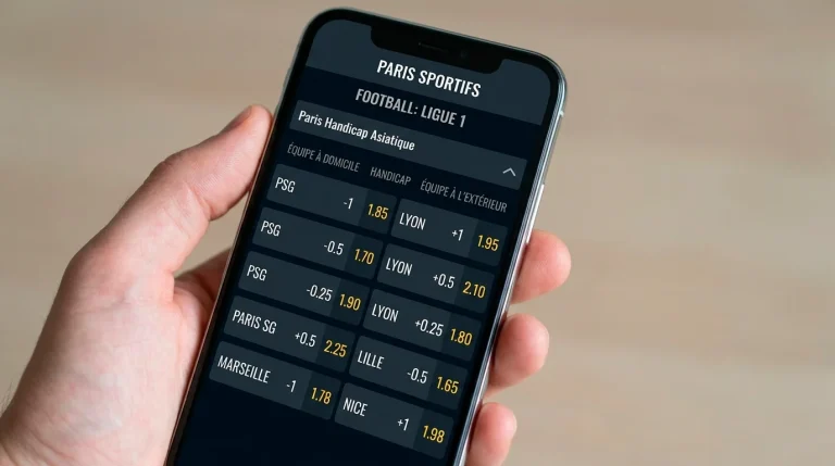 Tableau de cotes affichant les différents handicaps asiatiques pour un match de Ligue 1