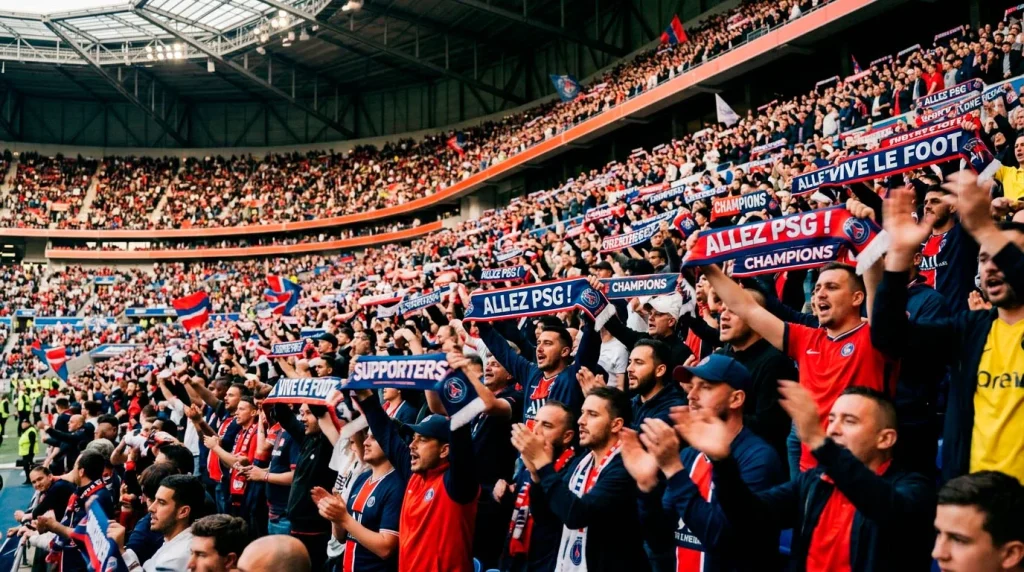 Tribunes pleines d'un stade de Ligue 1 lors d'une affiche de championnat